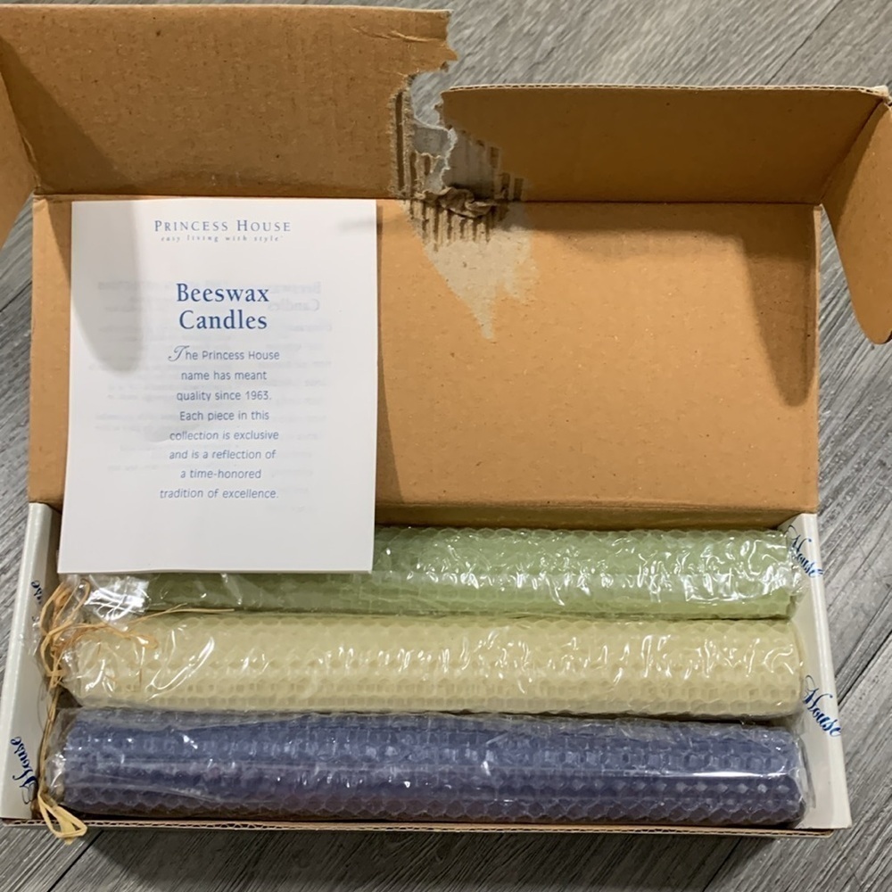 PRINCESS‎ HOUSE 3 color (blue,green,Cream) 8" BEESWAX Tapers CANDLES #1226 - NIB